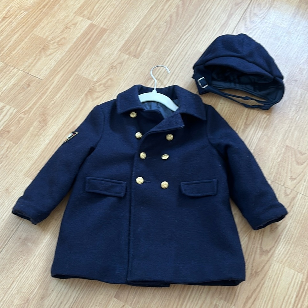 Traditional double breasted little boy coat and matching hat